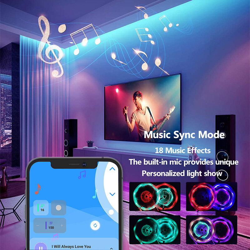 Светодиодная лента Dream Color Lights RGBIC WS2811 RGB 5050, Bluetooth, управление музыкой через приложение, цифровой программируемый 30 м светодиодный музыкальны...