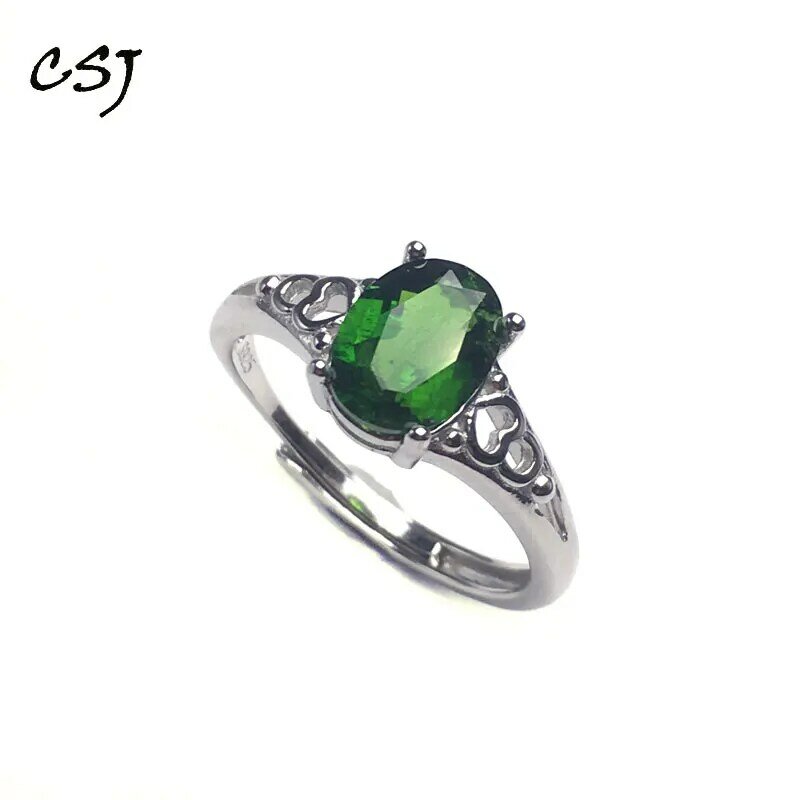CSJ Real Chrome Diopside Ring Sterling 925 Silver Quartz for Women Lady Fine Jewelry Wedding Engagement for women with box