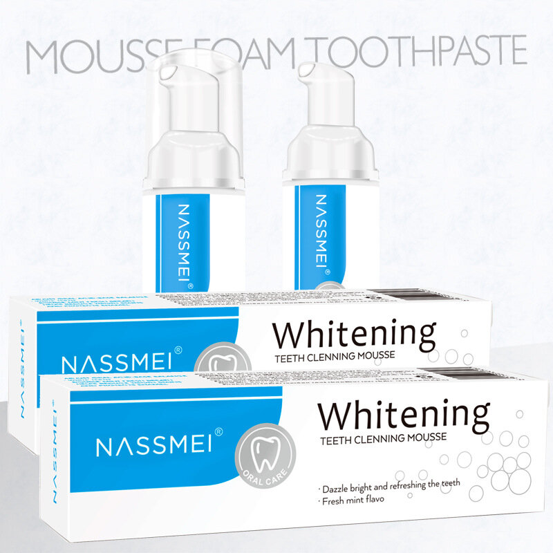 NASSMEI-pasta de dientes blanqueamiento de dientes Mousse, brillante, refrescante, menta fresca, escamas, elimina manchas de dientes, 60g