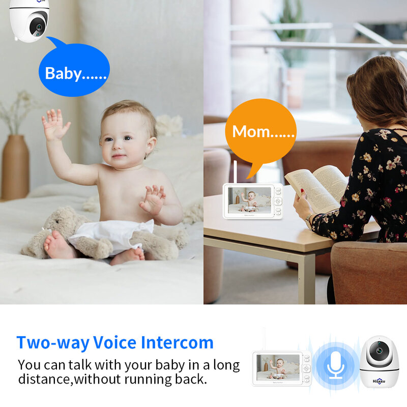 Hiseeu 5.0 Inch Babyfoon 1080P 2-Weg Audio Draadloze Camera Baby Huilen Alarm Video Surveillance Camera Ondersteuning afspelen