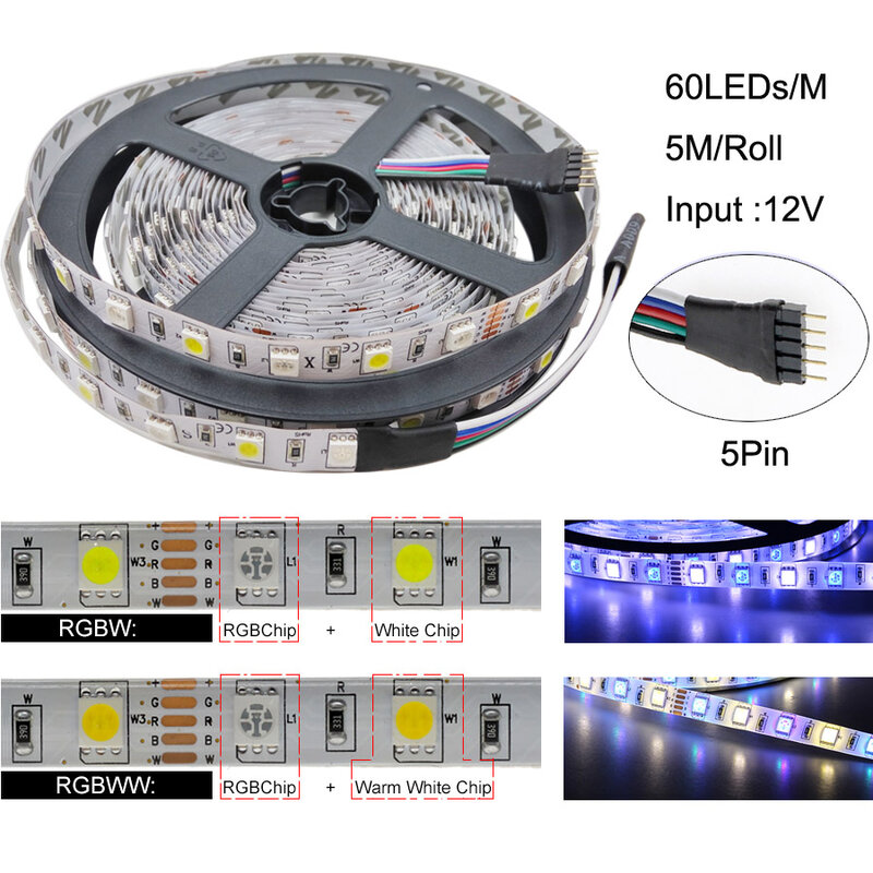Tira de luces LED RGB de 15M, cinta de diodos Flexible, resistente al agua, Smd 5050, RGBW, DC12V, juego de potencia, guirnalda de Nuevo Año, Navidad