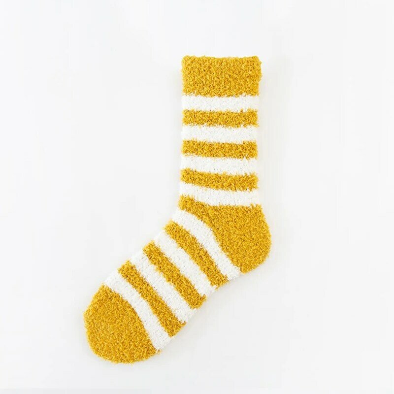 10 Pairs Women Winter Warm Striped Slipper Socks Candy Color Fuzzy Hosiery Gifts