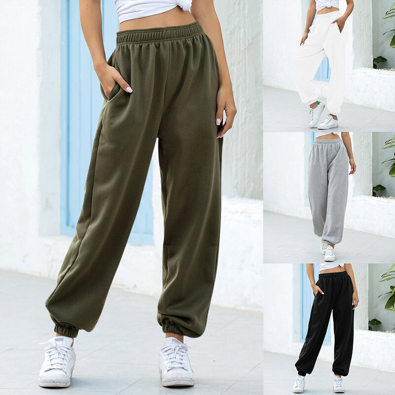 Solto joggers perna larga sweatpants calças femininas plus size macio calças de cintura alta streetwear coreano casual yoga pant