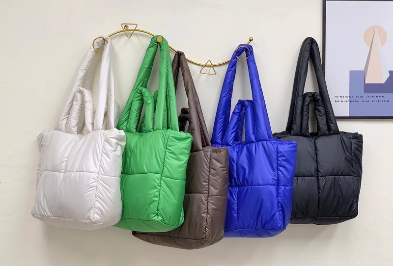 casual nylon padded women shoulder bags designer brands lady handbags quilted down cotton big tote winter shopper purses 2022