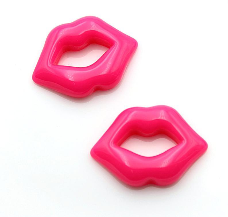 Cabochões de resina com 30 peças, alta qualidade, forma de beijo grande, lábios, cabochão com parte traseira lisa, vermelho, miçanga 40mm