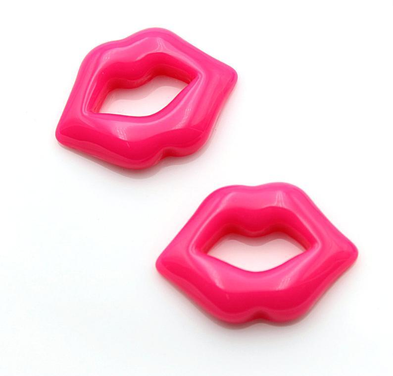 30 Pcs Resin Cabochons Kualitas Besar Ciuman Bentuk Bibir Resin Flatback Cabochon-Merah Fuchsia Campuran 40 Mm