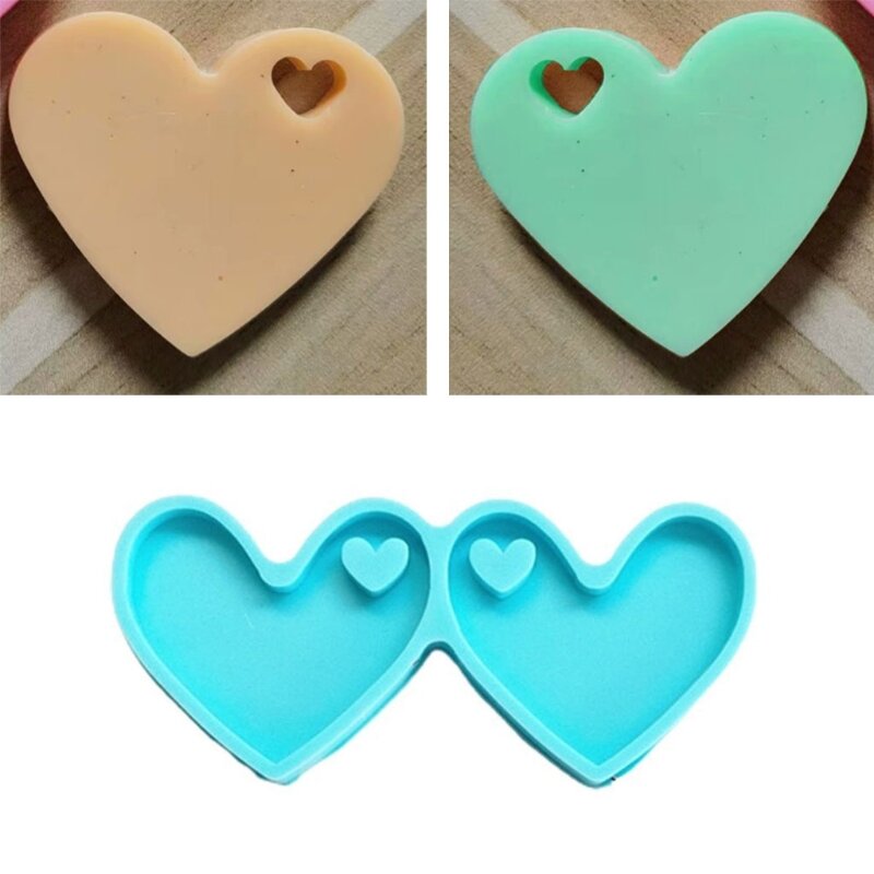 Love Heart Shape ต่างหูอีพ็อกซี่เรซินแม่พิมพ์จี้ซิลิโคนแม่พิมพ์ DIY หัตถกรรมพวงกุญแจหู Casting Tool