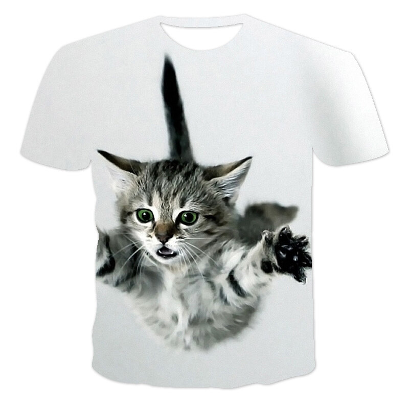 4-14 jahre Kinder Kleidung 3D Druck Kawaii Katze T-Shirt Kinder T Mode Kurzarm BabyTops Cartoon Sommer Jungen hüfte HopT-Hemd