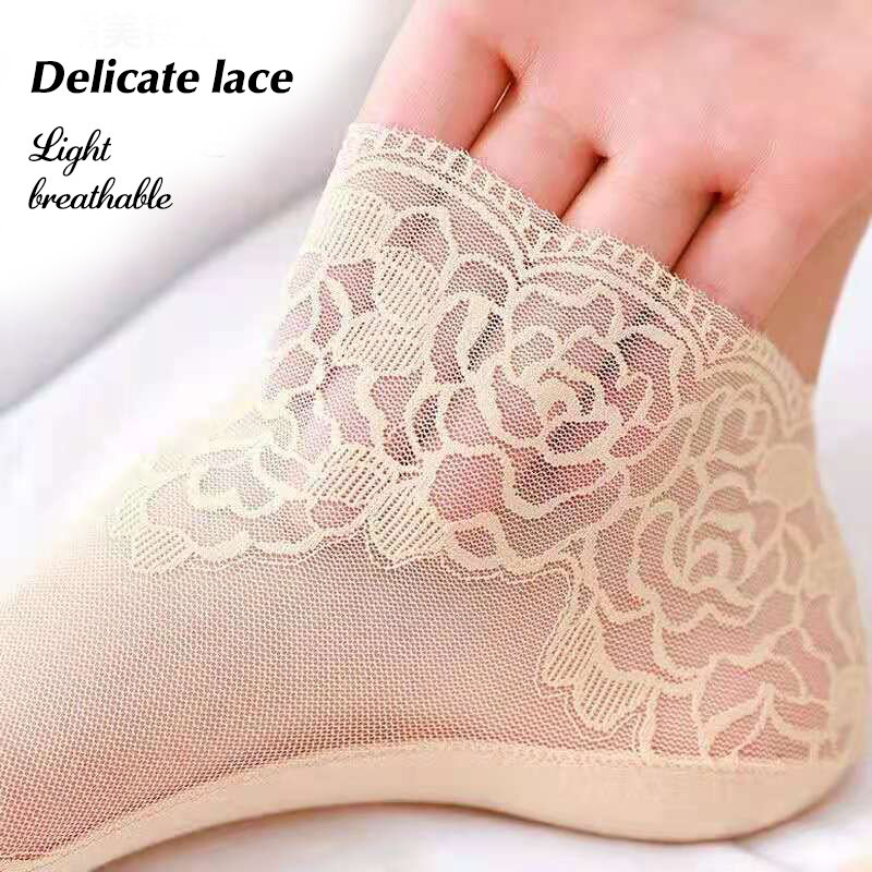 Calcetines tobilleros de seda con bordado Floral para mujer, calcetín fino y cómodo de algodón transpirable, antideslizante, de encaje