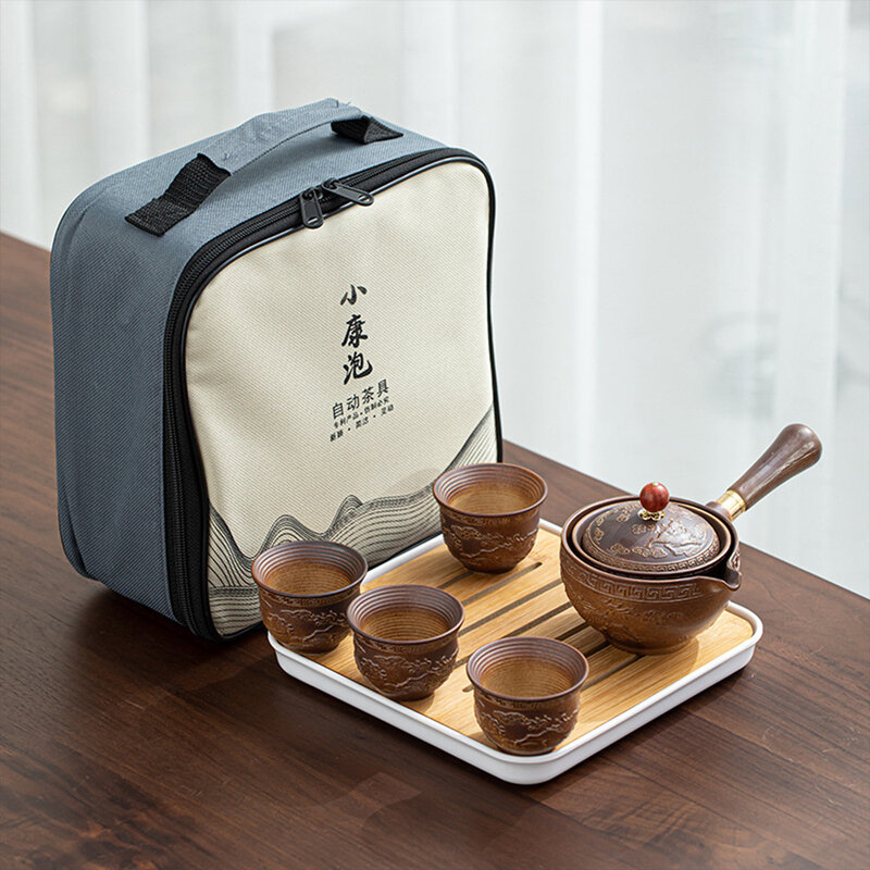 Фарфоровый набор для китайского чая гунфу, портативный набор для заваривания чая с вращением на 360 градусов, все в одном, подарочная сумка