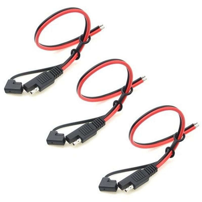 3PCS Heavy Duty SAE Extension Cable with SAE Waterproof Cover Cap 18AWG 30CM