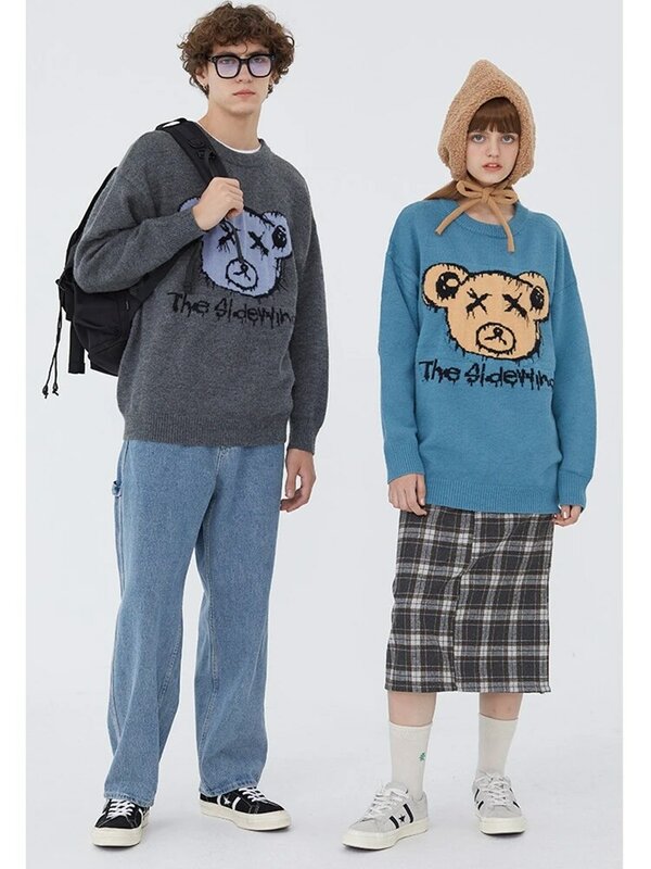 Suéteres de punto de oso para hombre y mujer, ropa de calle informal estilo Hip Hop, Harajuku, Tops de punto a la moda, prendas de vestir de punto para parejas