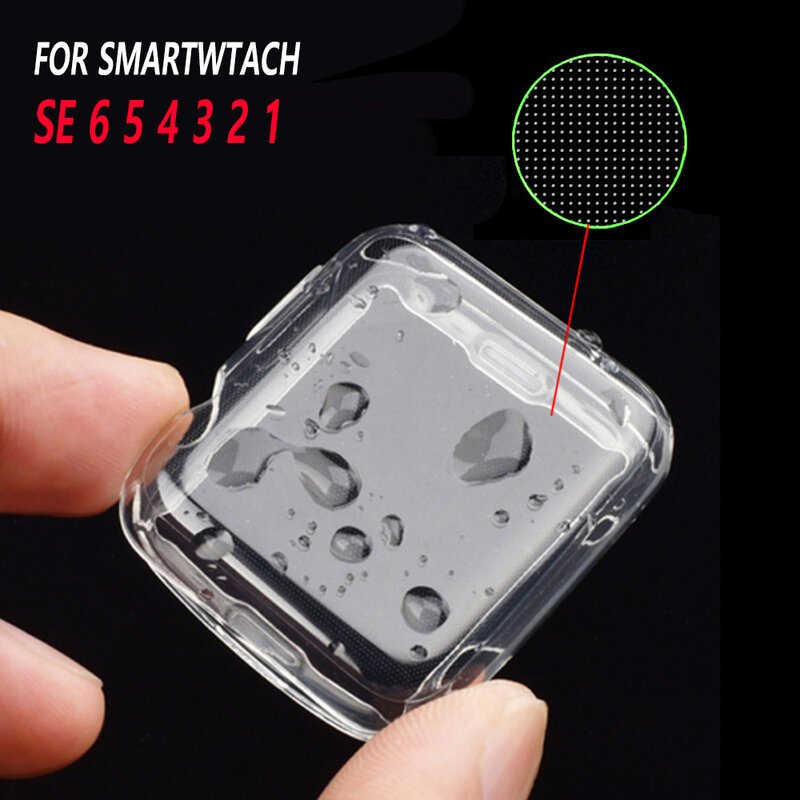 Transparent Case+Glass For Apple Watch Series Se 65432 38MM 42MM 40MM 44MM Smart IWatch Clear Full Screen Protector Cover Bumper