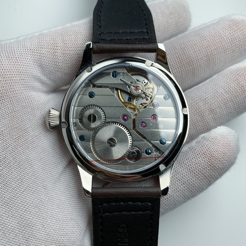 Relógio piloto 44mm nenhum logotipo mecânico mão vento relógio masculino mostrador preto safira 17 jóias gaivota St3600-2 movimento f069