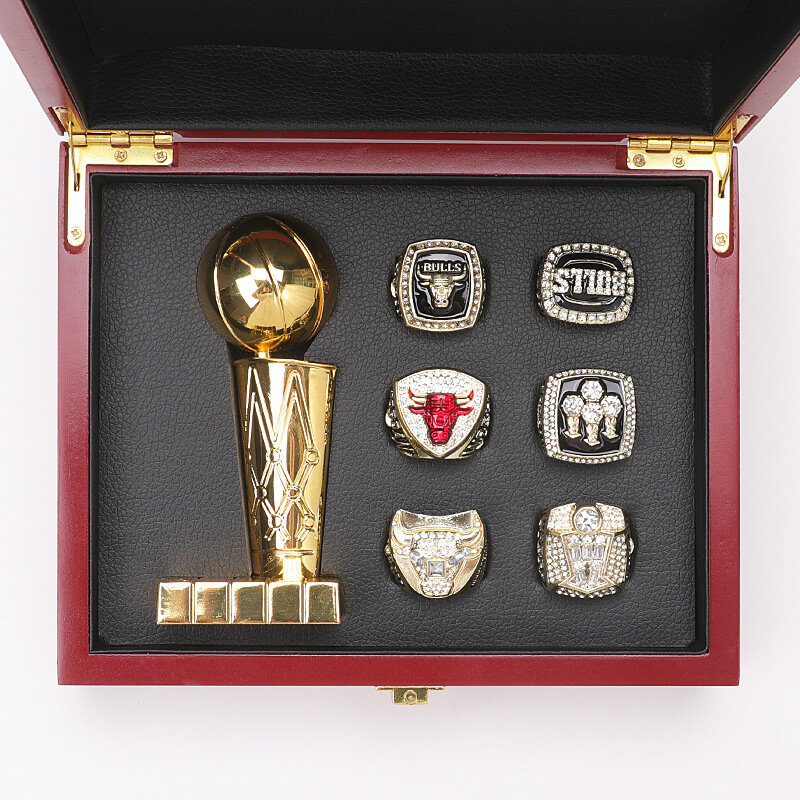 Megin D NB – ensemble de 6 bagues de basket-ball Chicago Bull Champio A jordan chae avec boîte de trophée, pour hommes et femmes, Fans, bijoux cadeau pour Couple