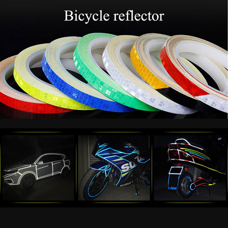 Cinta reflectante de 1cm x 8m para bicicleta, adhesivo fluorescente para ciclismo de montaña, accesorios de decoración para motocicleta y coche