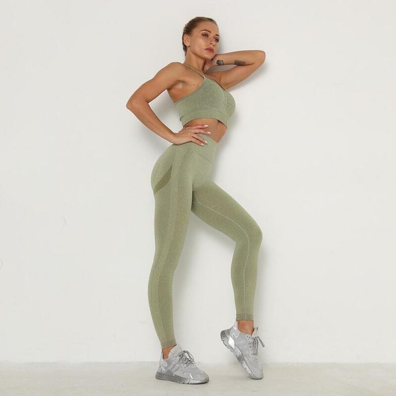 Mulheres exercício outfits elástico de fitness yoga ternos cintura alta agachamento à prova leggings sem costura correndo esporte yoga conjunto