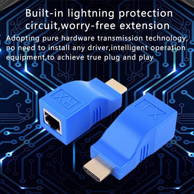 Adaptateur Ethernet LAN 1080P, 2 pièces, métal ABS, prolongateur HDMI vers RJ45 Over Cat 5e/6, couleur bleue, Distance de Transmission de 30m