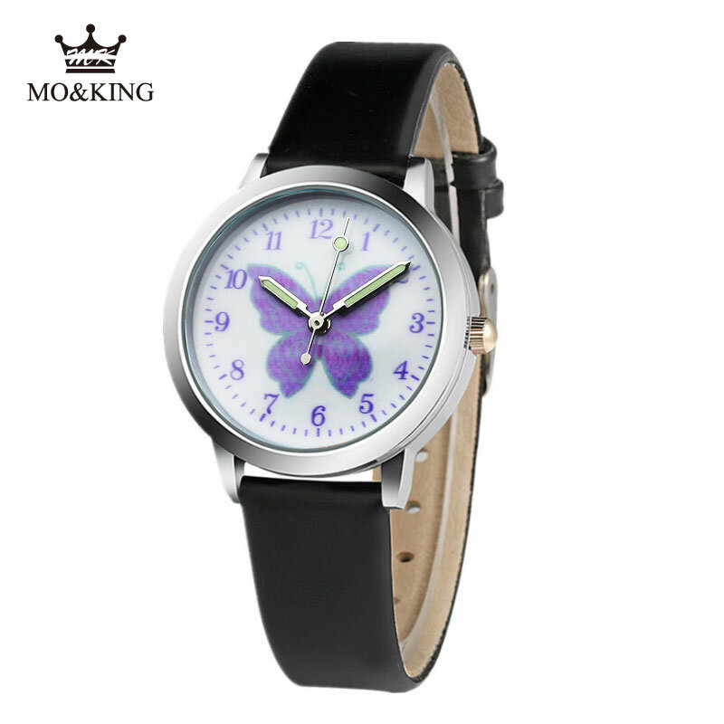 Reloj de pulsera con diseño de dibujos animados para niños, niñas y niños, pulsera de cuarzo con mariposa púrpura, regalo de Navidad