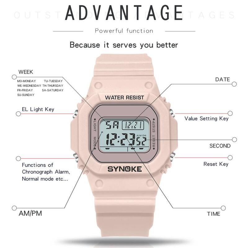 SYNOKE Jam Tangan Olahraga Jam Tangan Chronograph Digital Pria Desain Unik Kedap Air Warna-warni Bercahaya Jam Tangan untuk Wanita Siswa