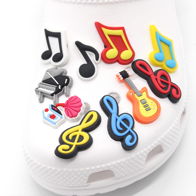 Dijes de zapatos de PVC con nota musical para niños, 1 piezas, divertidos accesorios para zapatos de piano, adecuados para croc, sandalias, hebilla, regalos para x-mas, jibz