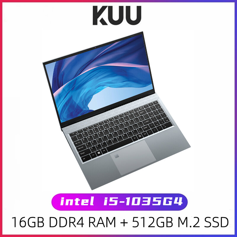 KUU X15 10th Gen Intel Core i5-1035G4 15.6 Cal Laptop 16GB RAM 512GB SSD Windows 10 podświetlany Keyboad type-c WiFi Gaming Office
