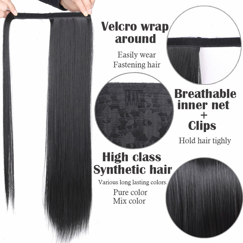 Длинный прямой/волнистый/кукурузы пряди волос на клипсах для синтетический хвостик Обёрточная бумага вокруг наращивание волос хвостик шин...