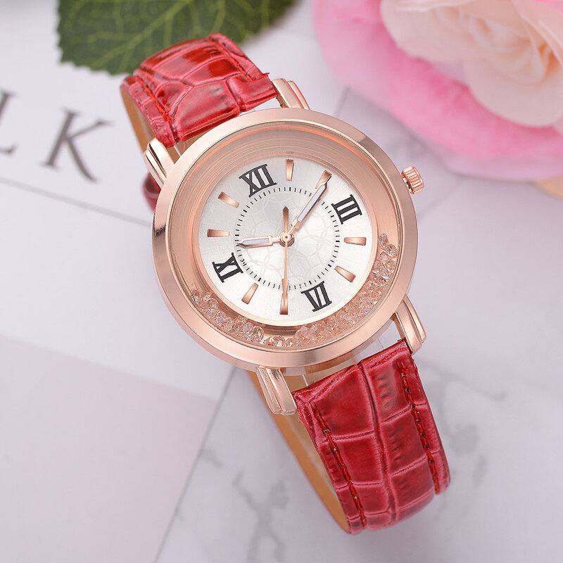 Relógio analógico qg feminino de liga de strass, pulseira de couro, relógio de pulso para mulheres, da moda, 2019