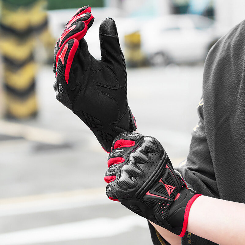 Gants de moto en cuir véritable pour hommes, en Fiber de carbone, noir, blanc, pour Motocross, été et hiver