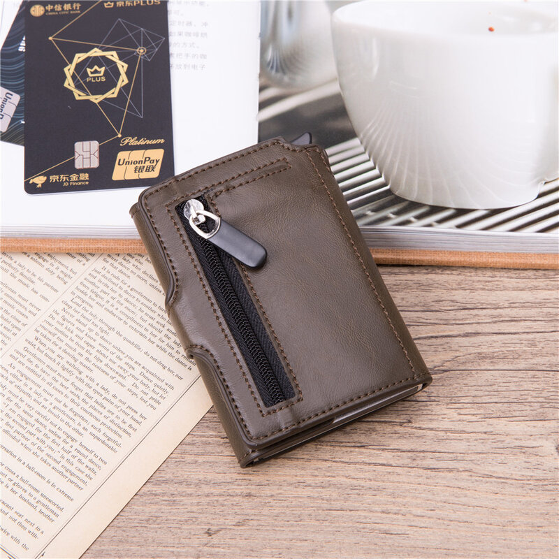 BISI GORO Customized Name Men Wallet Vintage Credit Cards Holder Aluminum Box Auto Pop-up RFID ID Cards Case Carteira Coin Purse