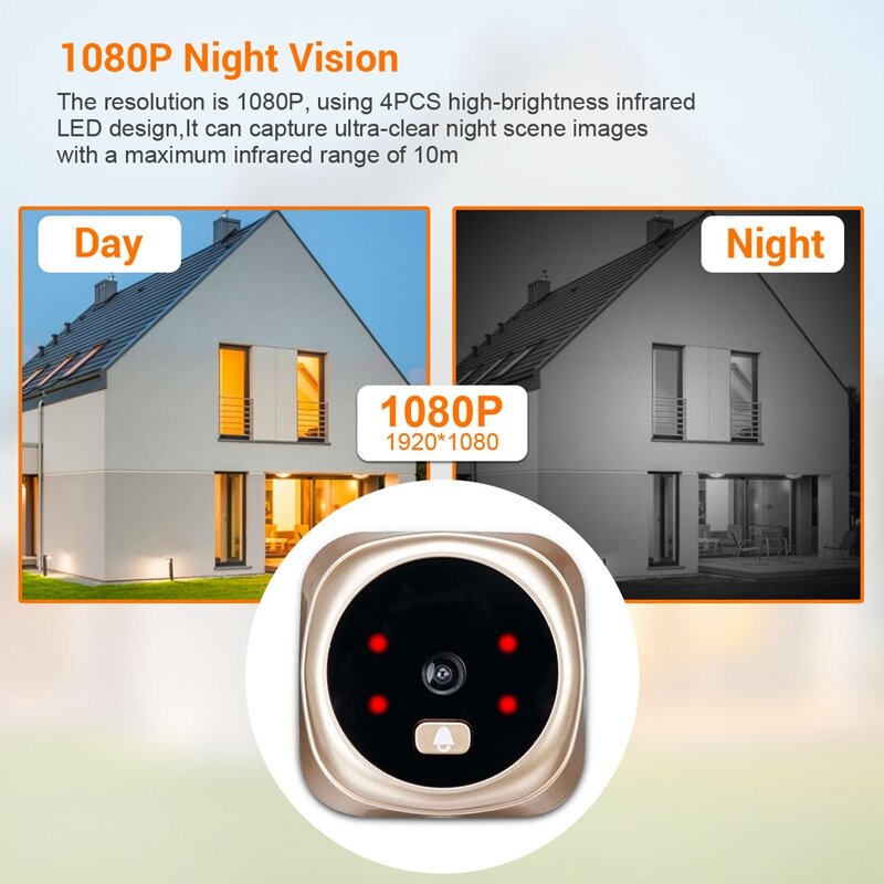 Kamera Bel Pintu 1080P Bel Pintu Pintar Rumah Kamera Lubang Intip dengan Tampilan Layar Definisi Tinggi 2.4 Inci