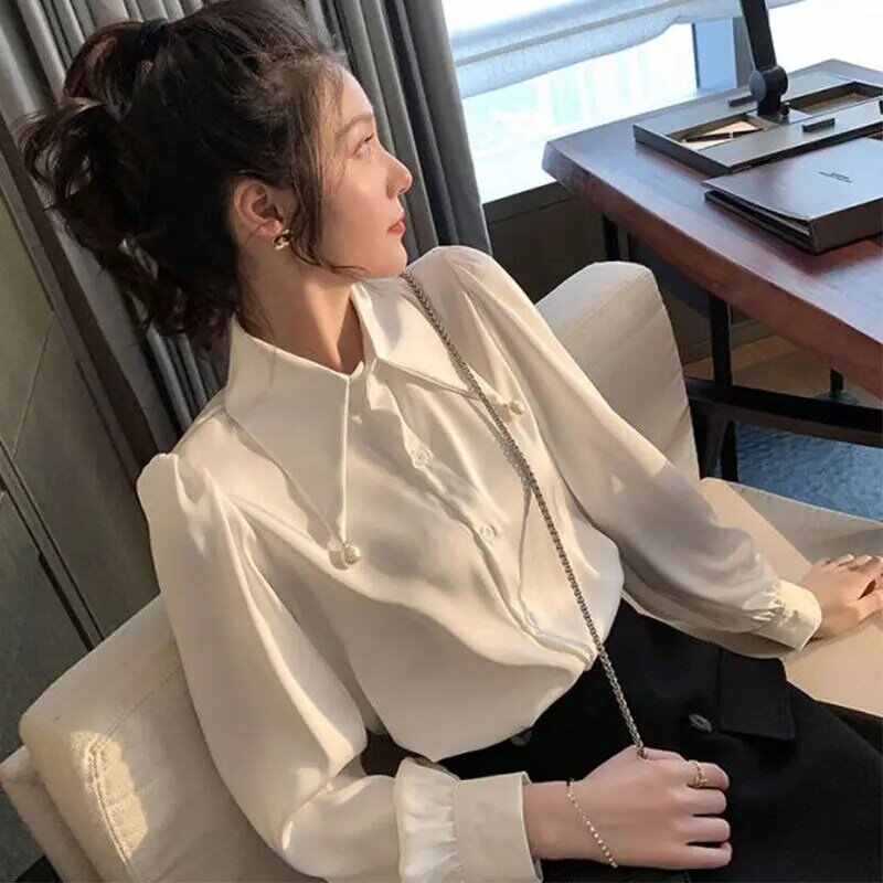 Design biała koszula damska wiosna i jesień nowa moda szyfonowa koszula top temperament koszula z długimi rękawami Casual szyfon