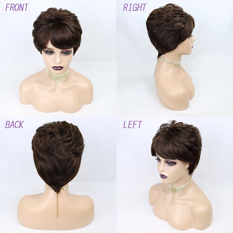 Короткие Волнистые парики из человеческих волос с челкой для черных женщин Remy бразильские волосы