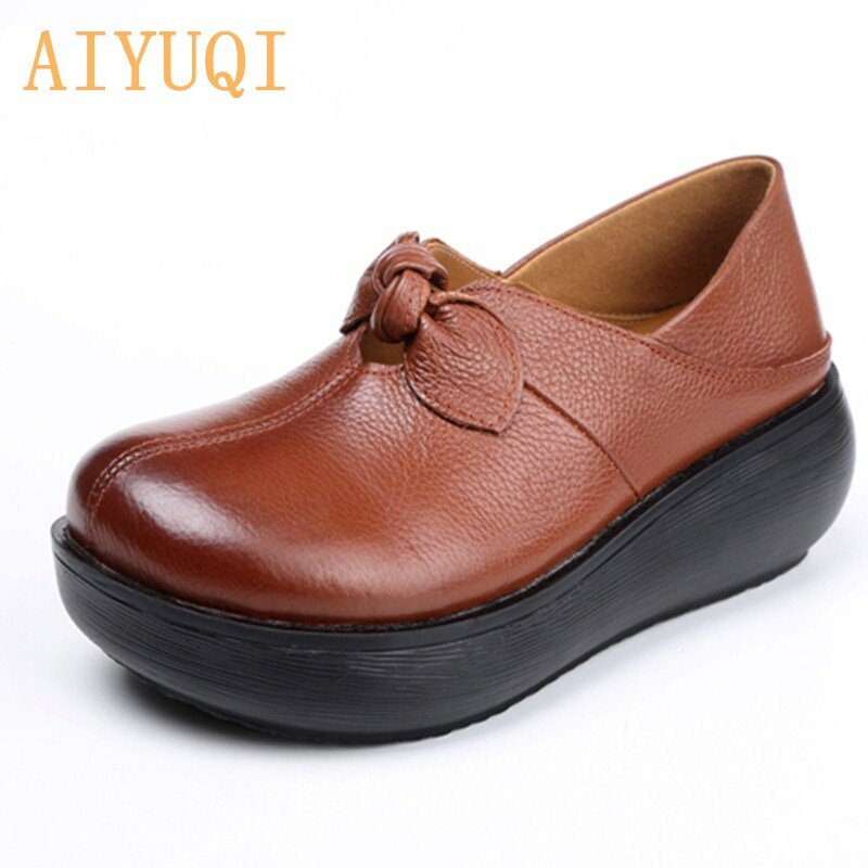 AIYUQI รองเท้าสตรีแพลตฟอร์ม2022ฤดูใบไม้ผลิใหม่ของแท้หนังผู้หญิงเดี่ยวรองเท้า Retro สบายๆรอบ Toe ส้นปั...