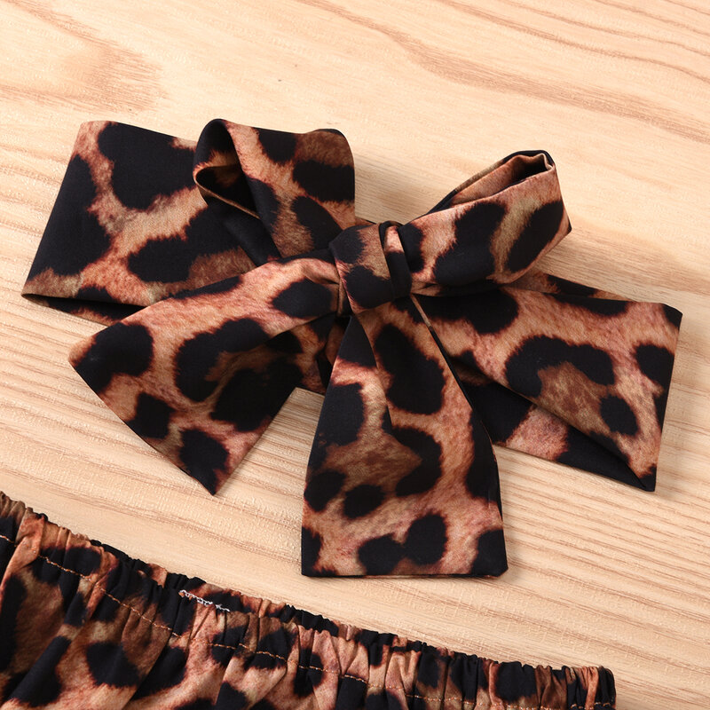 2020 Summer Toddler Girls Outfits Sleeveless Leopard Print Boat Collar Tube Tops + Shorts + Headband Set 0-24M Baby Clothing
