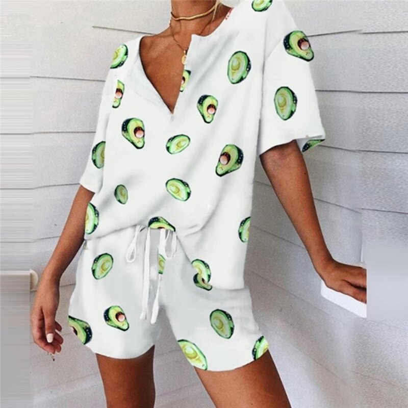Nieuwe Zomer Vrouwen Pyjama Tweedelige Set Mode Sweet Home Pak Voor Dames Korte Mouwen Korte Broek Nachtkleding Homewear