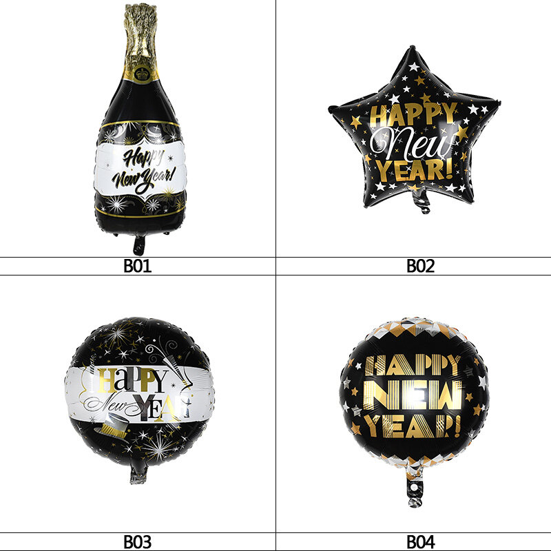 Happy New Year Balloon Round Star Wine Bottle Foil Latex Air Balloon Helium Ballon New Year Party Decoration Happy New Year 2020