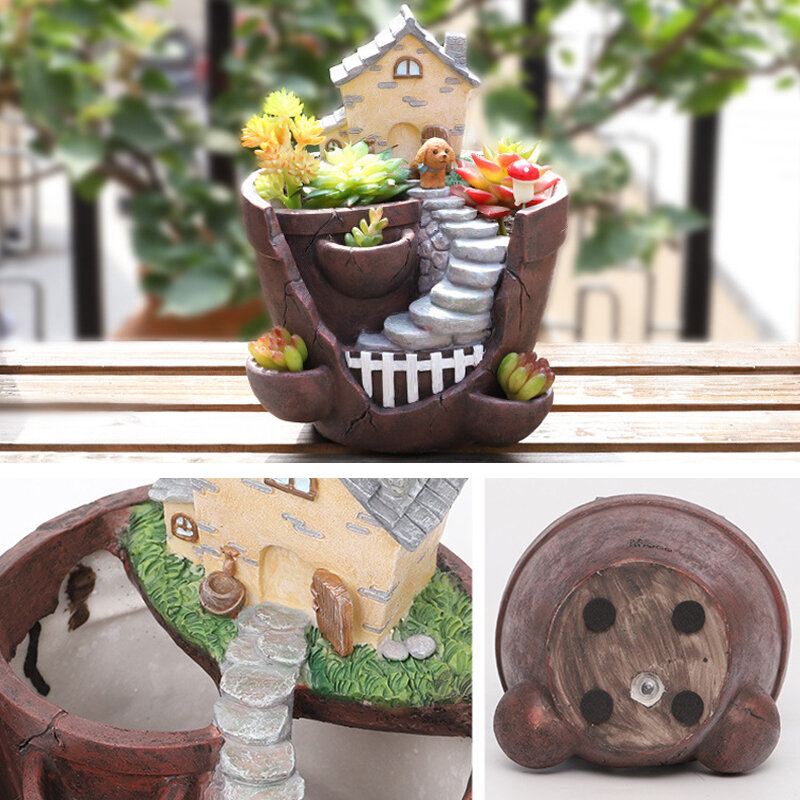Pot Bunga Bonsai Mini Pot Bunga Rumah Pertanian Retro untuk Tanaman Sukulen Dekorasi Penanam Peri Taman Dekorasi Desktop Rumah