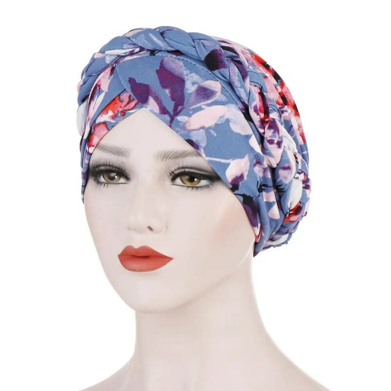 Wanita Muslim Sorban Wanita Bunga Kepang India Topi Ruffle Kanker Kemo Beanie Serban Membungkus Cap Headwrap Hairband Jilbab Syal