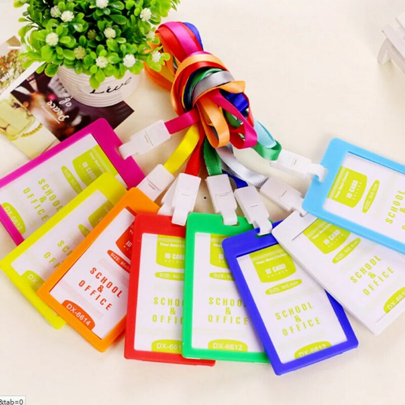PVC ID Badge Holder Accessories Vertical Credit Card Bus Cards Case Papelaria Cute Stationery Supplies With Lanyard Badged Reel