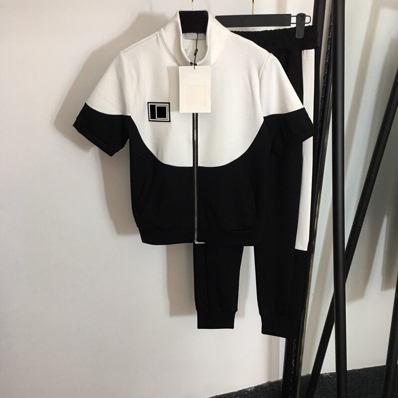 Logotipo clássico de luxo, verão, outono, preto, branco, combinação, top + calças com cintura elástica, casual, 2 roupas, conjunto de roupas femininas, 20202031