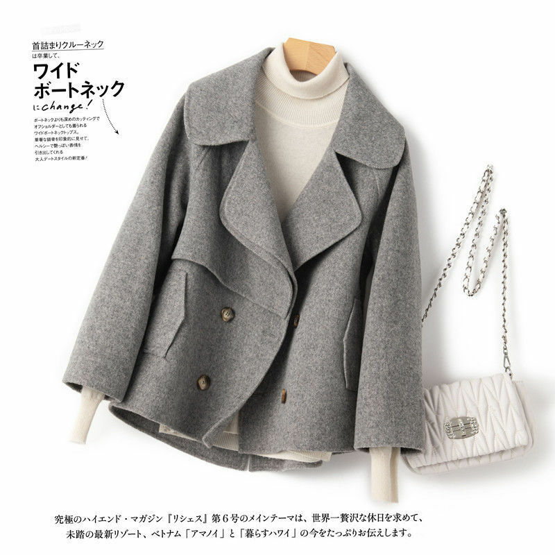 Casaco feminino folgado de lã, sobretudo para mulheres, manga comprida, folgado, de outono 2021, nova jaqueta coreana l736