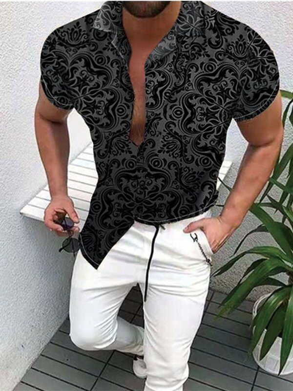 Летняя мужская Повседневная рубашка с принтом в национальном стиле Гавайская одежда для мужчин высококачественная повседневная Пляжная р...