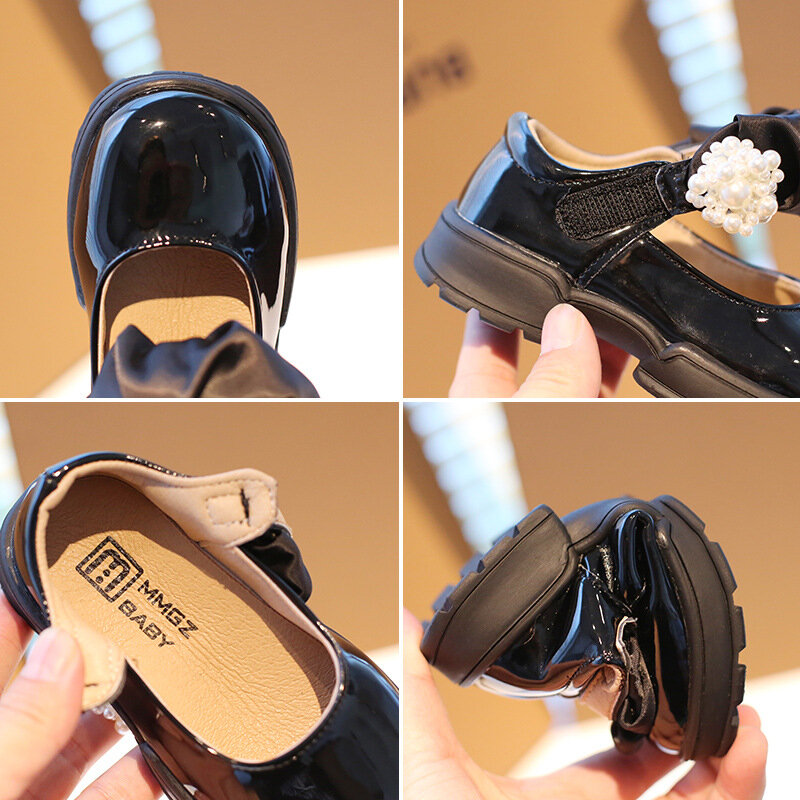 Sepatu Kulit Anak-anak Musim Gugur Sepatu Gadis Kecil Baru dengan Sepatu Putri Mutiara Sepatu Kasual Solid Sepatu Mary Jane Modis untuk Anak-anak