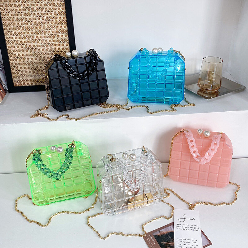 Borse e borsette trasparenti in acrilico per donna scatola di moda borsa a tracolla con tracolla a catena borsa a tracolla con fibbia scozzese