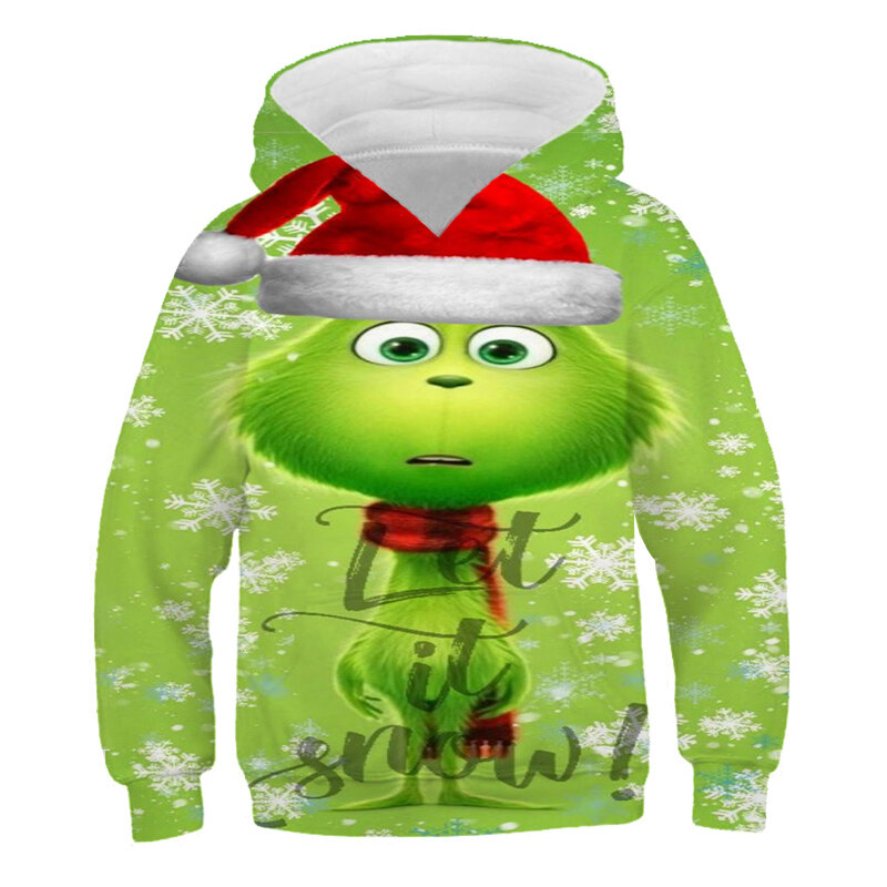 Grinch-sudaderas con capucha para bebé, ropa con estampado 3D para niños de 4 a 14 años, ropa de invierno