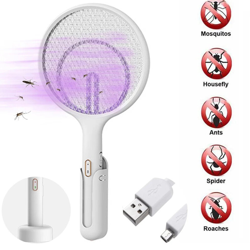 Casa elétrica voar mosquito matador recarregável bug zapper raquete de tênis handheld bug zapper para controle de pragas indoor e outdoor