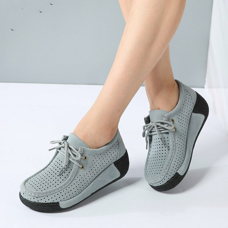 2019 Women Flats Platform Shoes Suede Leather Lace up women Moccasins Creepers slipony Female Casual Summer Shoes Ladies Winter