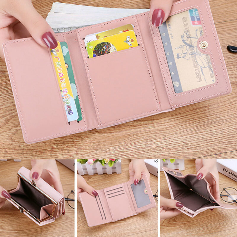 Billeteras con apliques para mujer, Mini billetera de estilo coreano, con borla, plegable, estilo Kawaii, con cierre, a la moda, con retales, Ulzzang