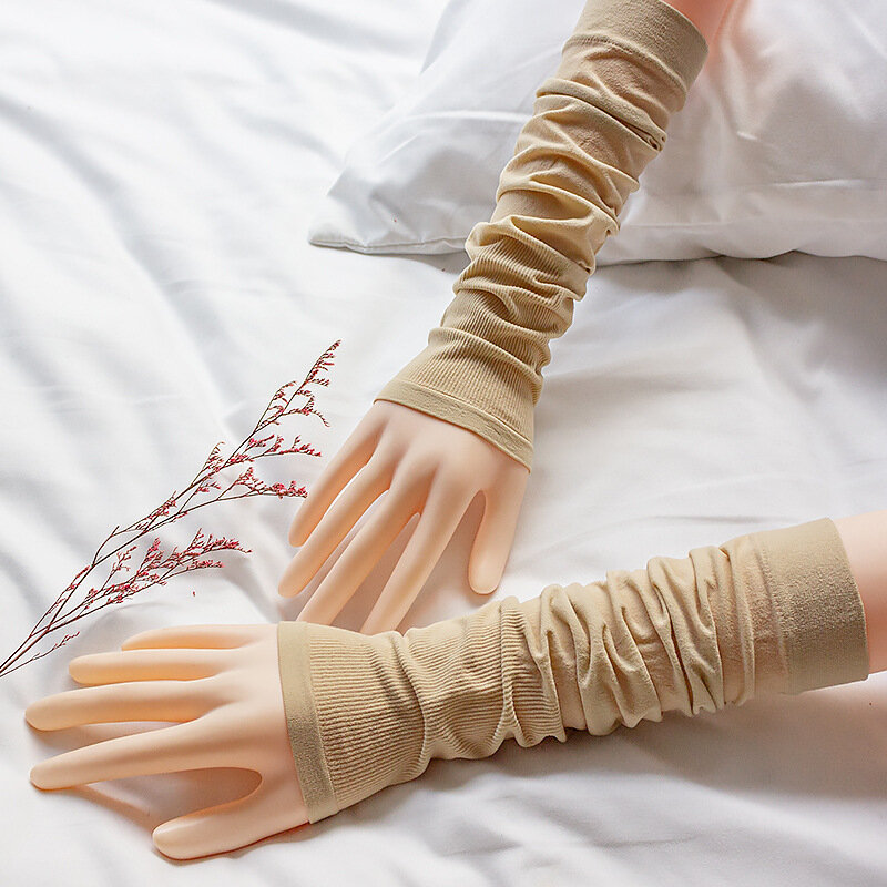 ฤดูร้อนผ้าไหมน้ำแข็งกีฬาแขนแขน UV Sun Protect Solid หญิงบางส่วนรอยแผลเป็นปลอมแขนแขนกลางแจ้งขี่ถุงมือ